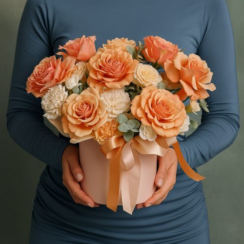 Цветы в коробке «Персиковая мечта»